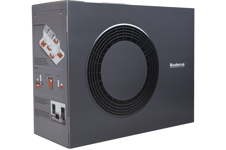 Mit den neuen Kartonmodellen in Originalgröße haben Heizungsfachfirmen die Möglichkeit, die Wärmepumpen-Außeneinheit am Aufstellort zu simulieren.