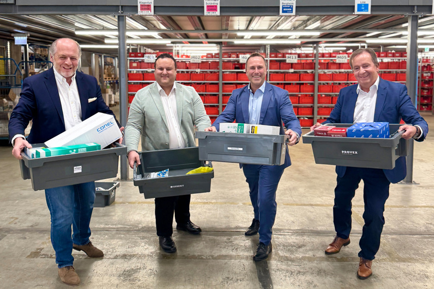 v.l.: Mag. Hans-Peter Moser, Geschäftsführender Gesellschafter GC-Gruppe Österreich, Ing. Robert Just, MA, Vorstand, COO Frauenthal Handel Gruppe AG, Markus Steinbrecher EMBA, Geschäftsführung Holter, Dipl. Bw. Marius Heinze, Geschäftsführender Gesellschafter Sanitär-Heinze.