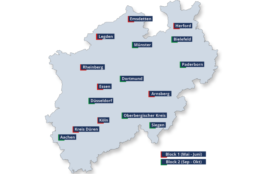Verteilt über ganz NRW finden 2026 an 16 verschiedenen Orten Aktionstage im Rahmen der Initiative „Heizkeller der Zukunft“ statt.