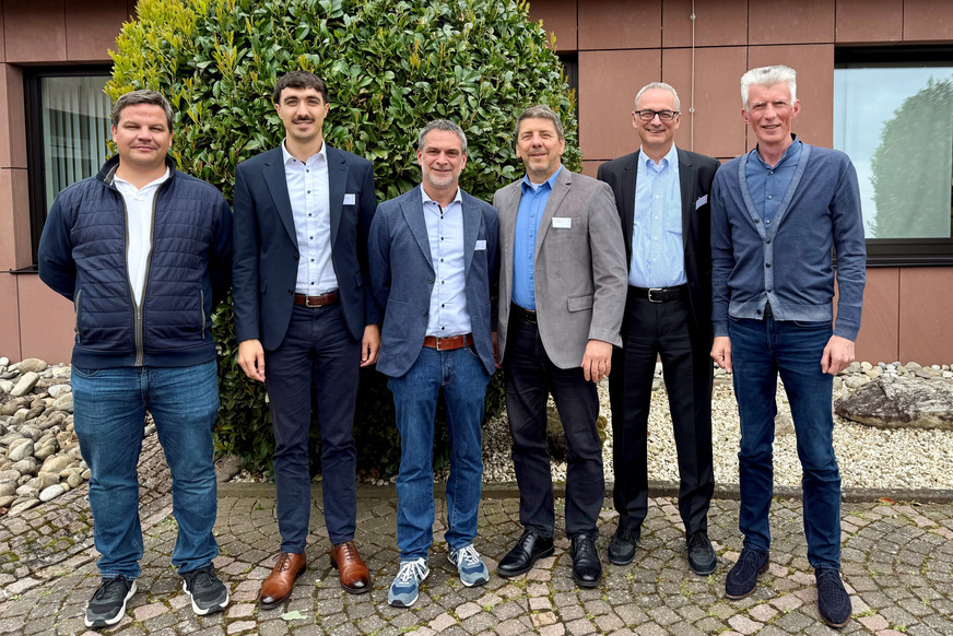Die Referenten der Tagung: Stephan Ernst (Drees & Sommer), Marvin Jankovic (Walter Roller), Thilo Roller (Bitzer), Jörg Saar (Danfoss), Roger Stockmann (TÜV Hessen), Christoph Brauneis (LIK/VDKF).