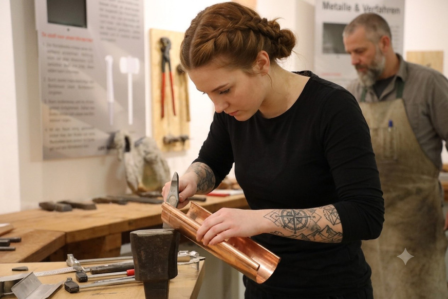 Ausbildungs-Workshop im Europäischen Klempner- und Kupferschmiede-Museum.