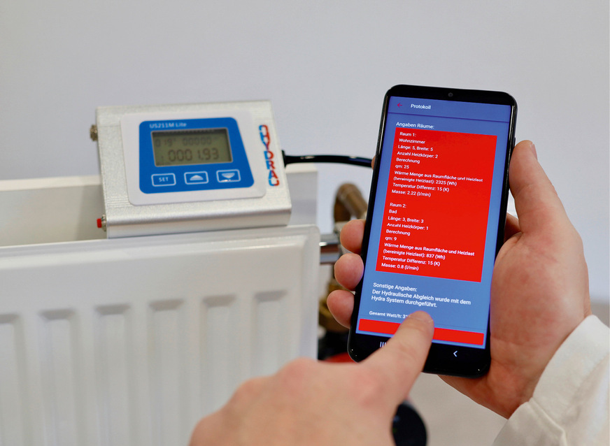 Bedienung des Volumenstrom-Messgeräts „Hydra“ über die zugehörige App.
