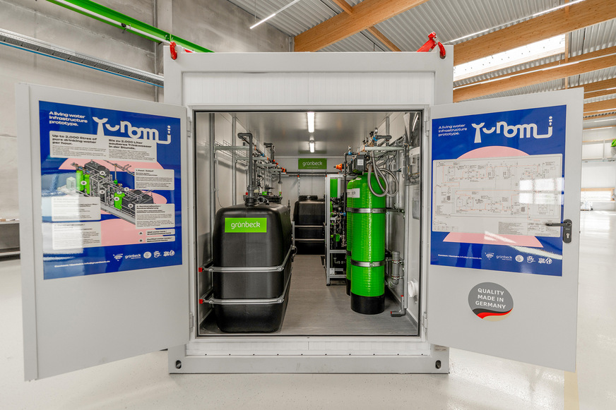 Im Yunomi-Wasseraufbereitungscontainer befindet sich für die hygienische Aufbereitung von Wasser – nach WHO-Richtlinien – viel Grünbeck-Technologie.