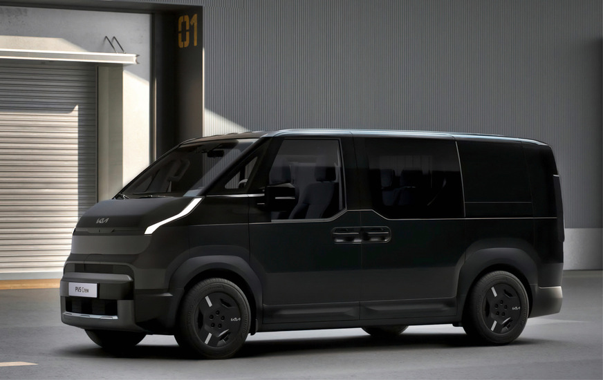 Neue Marke im Markt: Kia wird mit dem PV5 Crew bald eine verstellbare zweite Sitzreihe für den Kastenwagen anbieten.