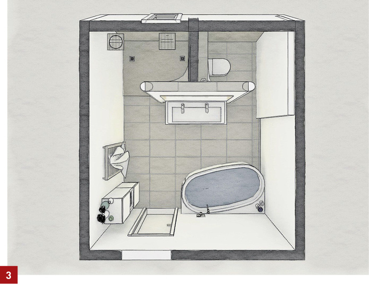 Badgestaltung mit frei stehenden Sanitärwänden - SBZ