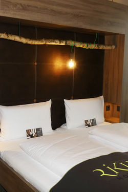 <p>Ein Stück Natur im Hotelzimmer – Waldfarben und Echtholz sorgen im RiKu Hotel in Pfullendorf für ein behagliches Wohlfühlambiente.&nbsp;</p> - © Geberit