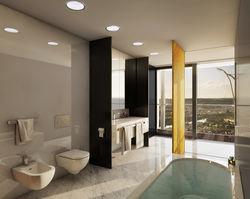 Mehr als 100 Badezimmer in dem markanten Gebäude wurden mit Kaldewei Badewannen Classic Duo ausgestattet – Panoramablick inklusive.