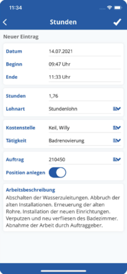 Mobile Auftragsbuchung – nach Tätigkeit - © TAIFUN Software AG