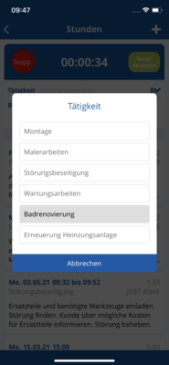 Mobile Auftragsanlage - Kostenstellenbuchung - © TAIFUN Software AG