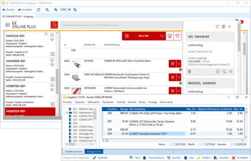 Mit Webshop-Anbindung maximal Zeit sparen: Über TAIFUN gelangen Sie in den Webshop Ihres Großhändlers und klicken sich Ihren Warenkorb direkt in Ihr TAIFUN-Angebot.