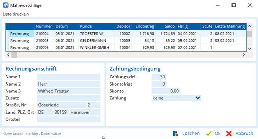 Mit TAIFUNs Mahnwesen alles im Griff: Filtern Sie nach Status und profitieren Sie von verschiedenen Mahnstufen.
