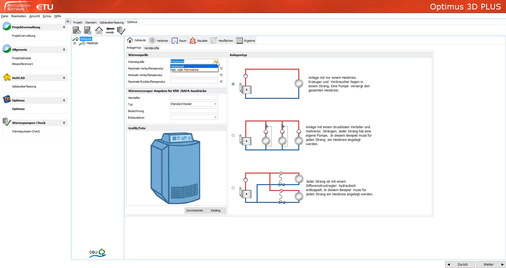 Der Wärmepumpen-Check in Optimus 3D PLUS ermöglicht eine schnelle Analyse und Bewertung der Anlagen-Situation und einer potenziellen Wärmepumpen-Nutzung