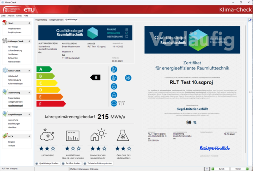 Darstellung des Qualitätssiegel Raumlufttechnik im Klima-Check - © Hottgenroth Software AG