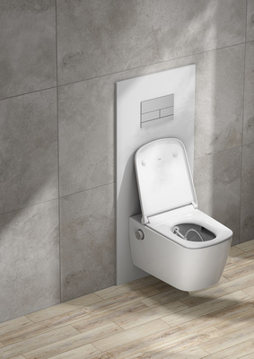 Mit Hilfe der Nachrüst-Designblende gelingt die Umrüstung von einem herkömmlichen Standard-WC ohne Stromanschluss in ein komfortables Dusch-WC problemlos. 