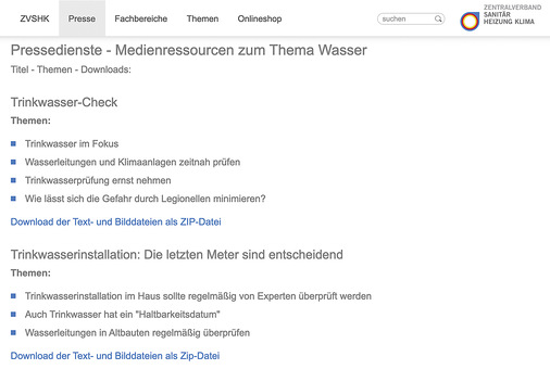 Aufklärung tut not: Etliche für den Laien verständliche Texte rund um die Trinkwasserhygiene kann der Mitgliedsbetrieb auch für die eigenen Webseiten nutzen. - © Bild: ZVSHK
