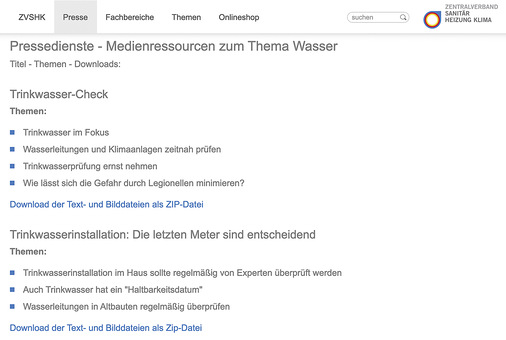 Aufklärung tut not: Etliche für den Laien verständliche Texte rund um die Trinkwasserhygiene kann der Mitgliedsbetrieb auch für die eigenen Webseiten nutzen.