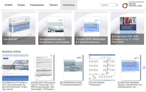 Arbeitshilfen für den Fachmann: Damit Trinkwasser in hoher Güte zur Verfügung stehen kann, hält der ZVSHK im Onlineshop ein breites Angebot wichtiger Fachinformationen bereit. - © Bild: ZVSHK
