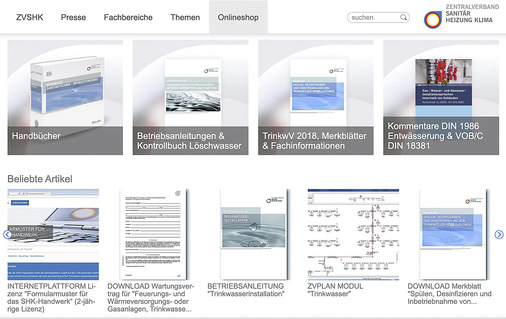 Arbeitshilfen für den Fachmann: Damit Trinkwasser in hoher Güte zur Verfügung stehen kann, hält der ZVSHK im Onlineshop ein breites Angebot wichtiger Fachinformationen bereit.