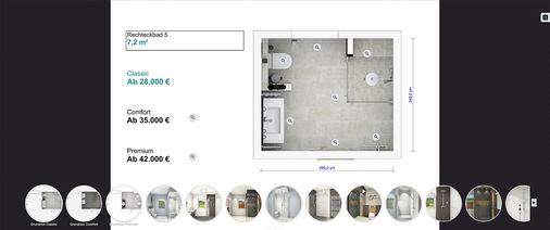 Der Scheible-Showroom bietet Ausstattungsvarianten und verschiedene Ansichten im Überblick. - © Bild: TCZ / Palette CAD
