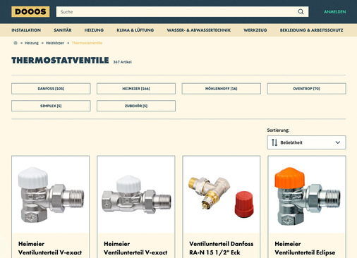 … und so sind die Produkte sortiert.