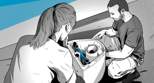 Die Besucher sind bei der Geberit NahDran Tour 2023 nah an den Produkten und können diese auch ausprobieren.