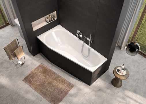 Raumsparwanne Tika Eco mit Wandplatten in Anthrazit.