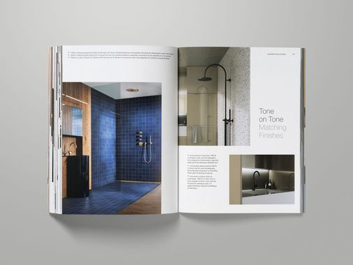 Die Broschüre gibt Einblicke in Designprinzipien, Oberflächenqualität und Designserien von Dornbracht. Hier zu sehen: Die neuen Regenduschen. - © Dornbracht
