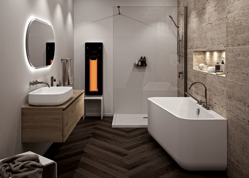 Die Repabad-Infrarot-Paneele bringen wohltuende Infrarotwärme platzsparend nach Hause in Dusche, Dampfbad, Wohn-, Schlafzimmer oder Büro.