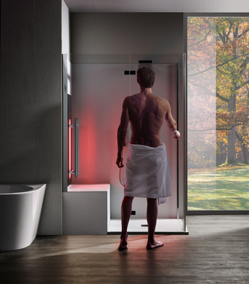 Spezielle für den Nassbereich entwickelte Modelle benötigen keine zusätzliche Fläche, sondern verstecken sich platzsparend in Dusche oder Dampfbad.