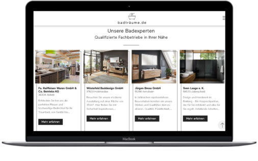  Passend zu den Themenwelten werden die teilnehmenden Handwerksbetriebe mit entsprechender Expertise angezeigt.