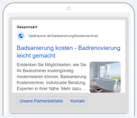 Anzeigen über Google Ads führen direkt auf eine Kampagnen-Zielseite des passenden regionalen SHK-Betriebs. - © GARANT
