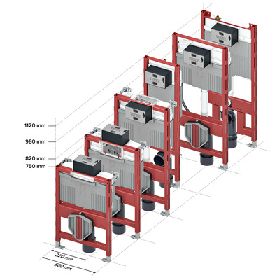  Vom Klassiker in den Bauhöhen 1120, 980 und 820 mm über das niedrige 750-mm-Modul bis zum extra­schmalen 320-mm-WC-Modu﻿l für den Schacht- oder Eckeinbau – Variantenvielfalt erleichtert ­Planung und Installation.