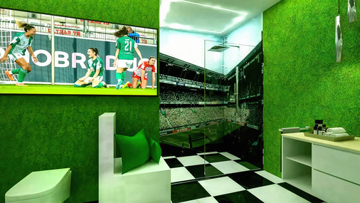  Ein Fußball-Badezimmer im Vereinsdesign.