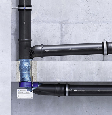  G Ohne Umgehungsleitung ist nur ein Rohrschott notwendig. Der Brandschutz wurde mit dem Rohrschott90 Plus EN und dem Bogen BottomTurn über 90 Minuten nachgewiesen.