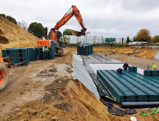 Die Rigolenfüllkörper lassen sich modular entsprechend den örtlichen Gegebenheiten zusammensetzen.