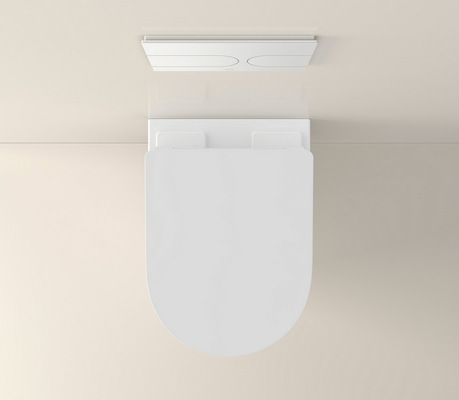 Auch vor dem Upgrade fügt sich das WC harmonisch ins Bad ein: Solange es mit einem normalen WC-Deckel genutzt wird, sind die für das Washlet vorgesehenen Öffnungen der Keramik durch unauffällige FlexCover dezent abgedeckt. 
