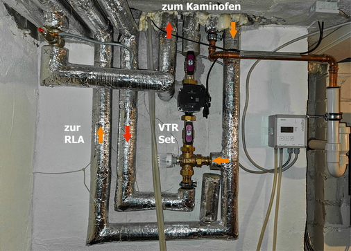 Die thermostatische Abbrandregelung (VTR) hält die Vorlauftemperatur des Kaminofens bei schwankender Kesselleistung konstant.