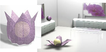 Physalis ist ein elektrisch ­betriebenes Raumobjekt, das wärmt und leuchtet. ­ Der integrierte Wärme­fühler registriert ­abfallende Raumtemperaturen