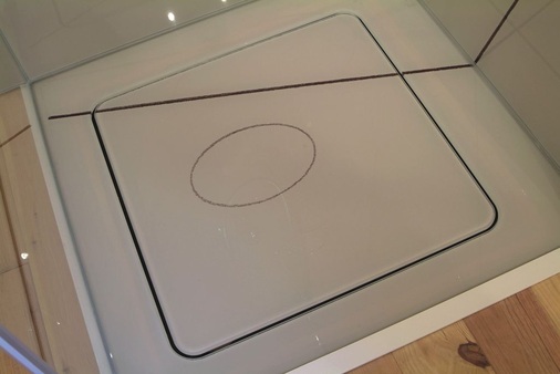 Der bedruckte Duschboden aus Glas wurde in die Gestaltung einbezogen