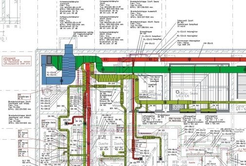 Lüftungs- und Installationsplanung für den Wellnessbereich im Gasthof Mohren in der 2D-Ansicht