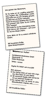 Textvorschlag für einen Brief mit Rückantwort zum Nachfassen von Angeboten