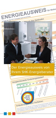 Auch das Weiterbildungsangebot zum SHK-Energieberater durch die Landesverbände war ein wichtiges Thema — hier der Flyer als entsprechendes Marketing-Instrument