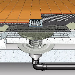 Die Dünnbett-Technik kann durch das Aufstock-Element „Polymerbeton“ für den Ablauf selbst auf Balkonen oder bei stärker belasteten Fußböden eingesetzt werden
