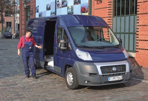 3,5-Tonner mit Hochdach (hier der Fiat Ducato) bieten Stehhöhen von mindestens 190 cm und Frachtraumgrößen von 15 m³ oder mehr. Oft sind Nutzlasten von 2000 kg möglich
