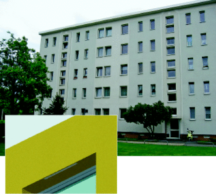 Bild 3 Außenluftnachströmung in ­Verbindung mit Wärmedämm-Verbund­system. In Verbindung mit dem WDVS kann das Gitter von der Ansichtsfläche ­verschwinden und in die Fenster- oder Türlaibung verlegt werden