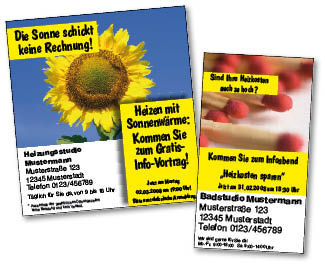 Anzeigenmotiv-Beispiele (ein- bzw. zweispaltiges Format) als vorlagen für Tageszeitungen, regionale Anzeigenblätter etc.
