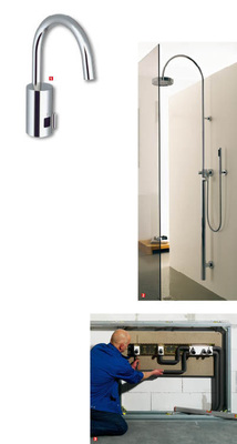 1 Die neue Iqua Loopino-Waschtischarmatur von Aquis mit sensorgesteuerter Infrarot-Technik2 Schlank und rank: Die Kollektion Tara Logic wird um eine Duschstele ergänzt3 Mit der Xgrid-Montageschiene von Dornbracht soll die Installation einzelner Armaturen oder ganzer Bauteilgruppen vereinfacht werden