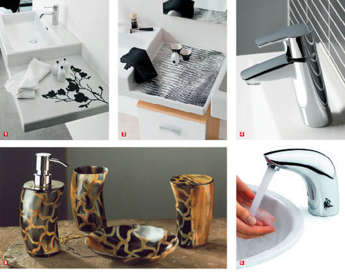 1 Blickfang: Einzelwaschtische der Serie Living City von Laufen2 Modisch: Eine Künstler-Edition mit frischen Dekoren ist verfügbar3 Wem’s gefällt: Accessoire-Serie Elena von Nicol aus dem Naturmaterial Horn4 Armaturenserie Cubista von Ora greift bekannte Grund-Formen auf5 Hohe Erkennungsrate durch Autofocus-Technologie: die berührungsfreien sensorgesteuerten Electra Armaturen