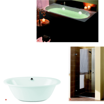 1 Für das Baden zu Zweit: Ellipso Duo Oval von Kaldewei mit Verkleidung2 Eintauchen in ein Meer aus Licht und Farben: Die drei neuen Beleuchtungssysteme „Spektrallicht”, „Unterwasserscheinwerfer” und „indirekte Beleuchtung” von Kaldewei3 Duschkabinenserien in der KompaktKlasse: Cuya und Cuya XP von Kermi