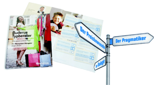 Endkunden-Info im ungewöhnlichen Outfit: Der „HeizsystemNavigator“ von Buderus soll den unterschiedlichen Kundentypen den schnellen Weg zur richtigen Heizungsanlage aufzeigen